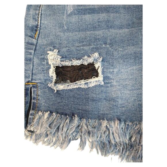 PUDR JEANS Distressed Lace Denim Bootie Shorts Blue Black Juniors Size S - Picture 3 of 13